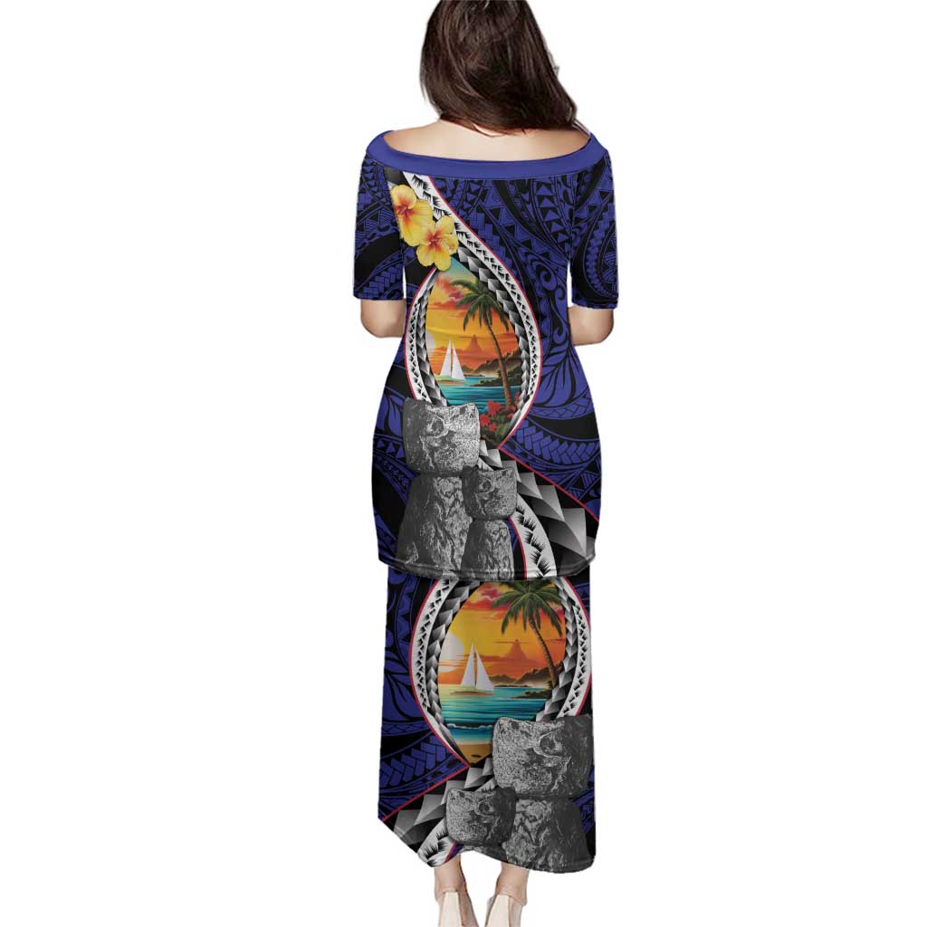 Hafa Adai Guam Seal Latte Stones Artwork Family Matching Puletasi and Hawaiian Shirt