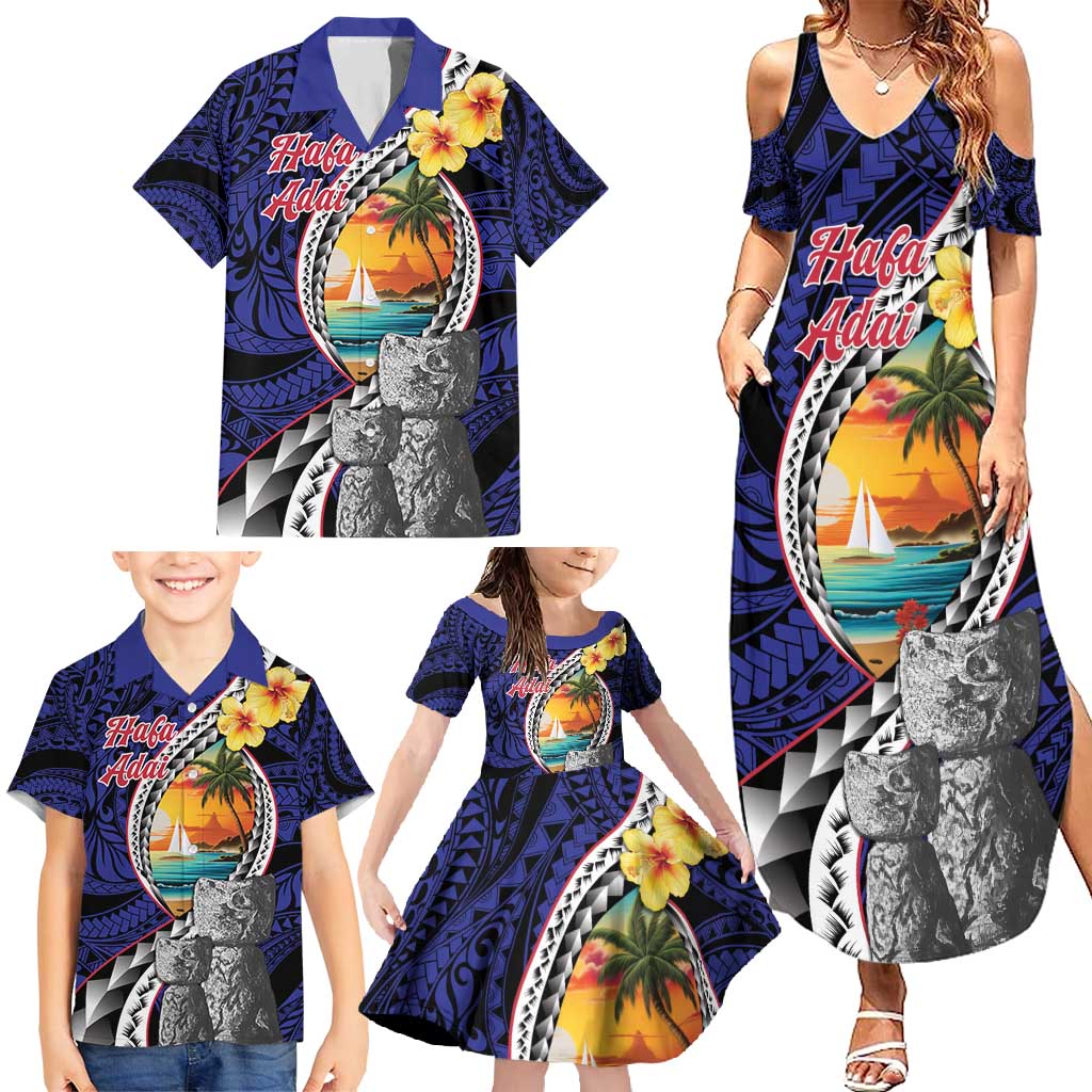 Hafa Adai Guam Seal Latte Stones Artwork Family Matching Summer Maxi Dress and Hawaiian Shirt