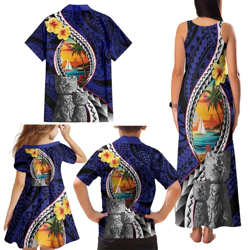 Hafa Adai Guam Seal Latte Stones Artwork Family Matching Tank Maxi Dress and Hawaiian Shirt