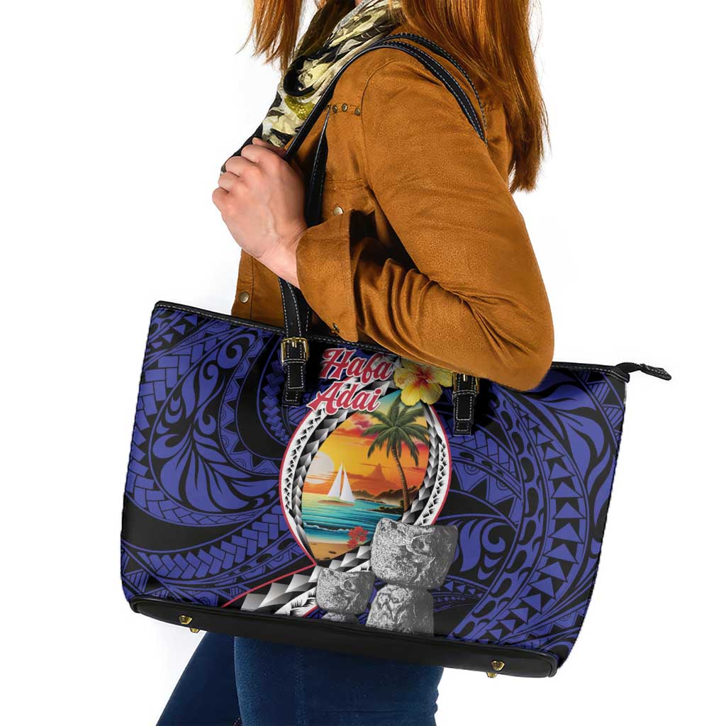 Hafa Adai Guam Seal Latte Stones Artwork Leather Tote Bag