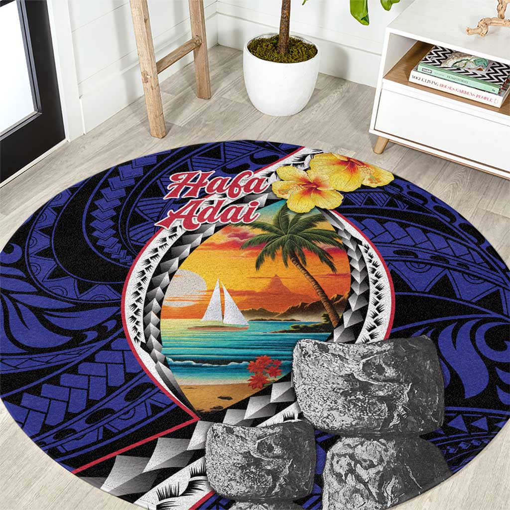 Hafa Adai Guam Seal Latte Stones Artwork Round Carpet