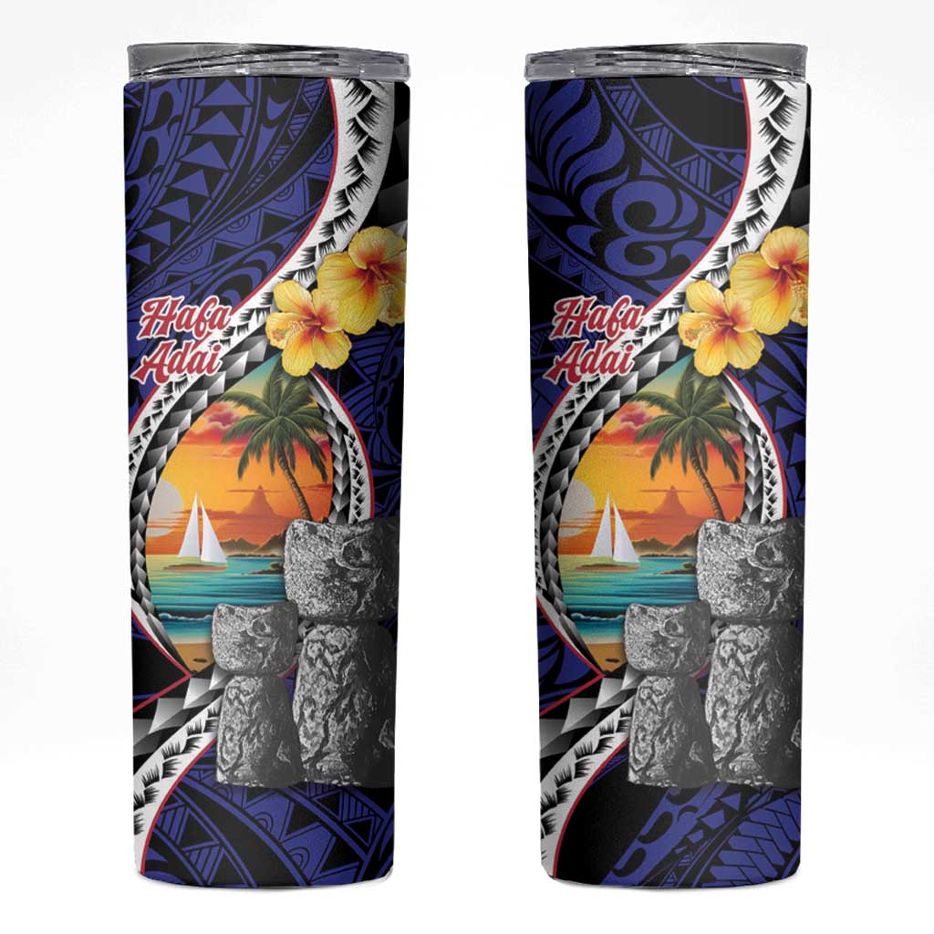 Hafa Adai Guam Seal Latte Stones Artwork Skinny Tumbler