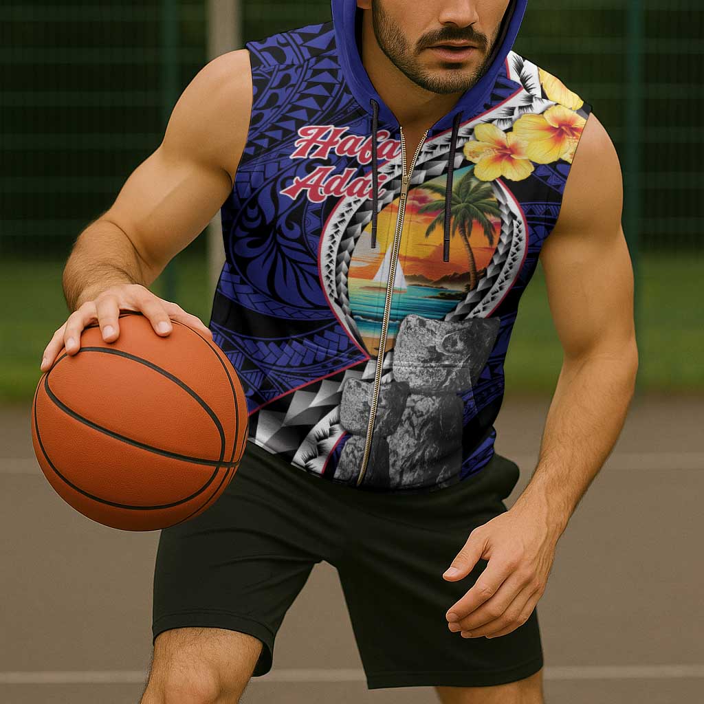 Hafa Adai Guam Seal Latte Stones Artwork Sleeveless Zip Hoodie - Polynesian Pride