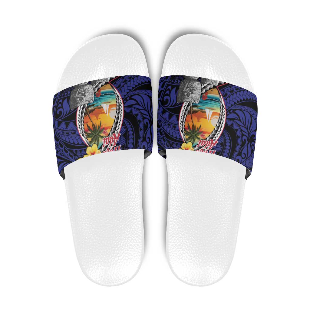 Hafa Adai Guam Seal Latte Stones Artwork Slide Sandals - Polynesian Pride