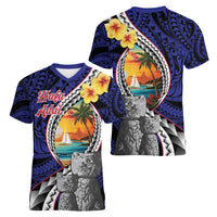 Hafa Adai Guam Seal Latte Stones Artwork Women V-Neck T-Shirt