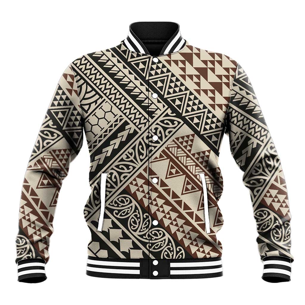 Niho Taniwha Kowhaiwhai Baseball Jacket LT9 Unisex Beige - Polynesian Pride