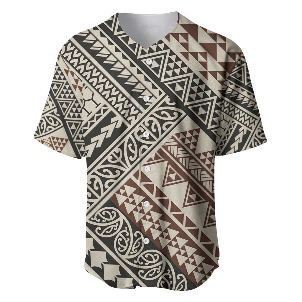 Niho Taniwha Kowhaiwhai Baseball Jersey LT9 Beige - Polynesian Pride