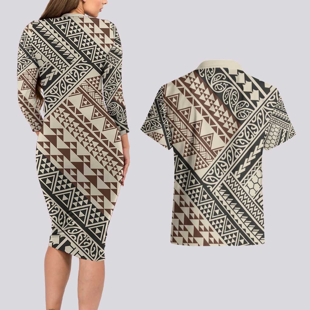 Niho Taniwha Kowhaiwhai Couples Matching Long Sleeve Bodycon Dress and Hawaiian Shirt