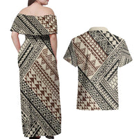 Niho Taniwha Kowhaiwhai Couples Matching Off Shoulder Maxi Dress and Hawaiian Shirt