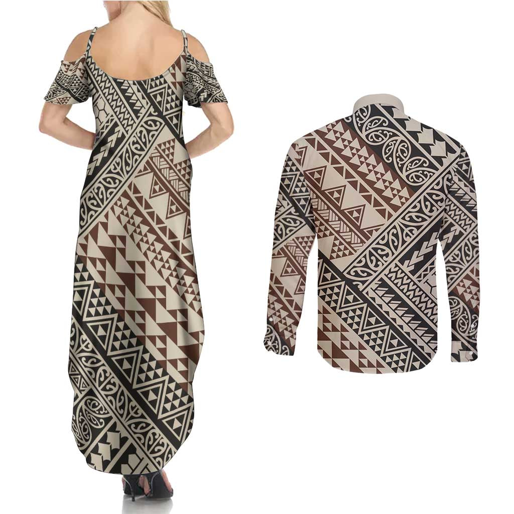 Niho Taniwha Kowhaiwhai Couples Matching Summer Maxi Dress and Long Sleeve Button Shirt