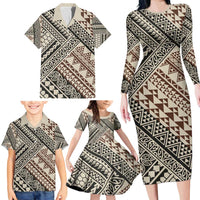 Niho Taniwha Kowhaiwhai Family Matching Long Sleeve Bodycon Dress and Hawaiian Shirt