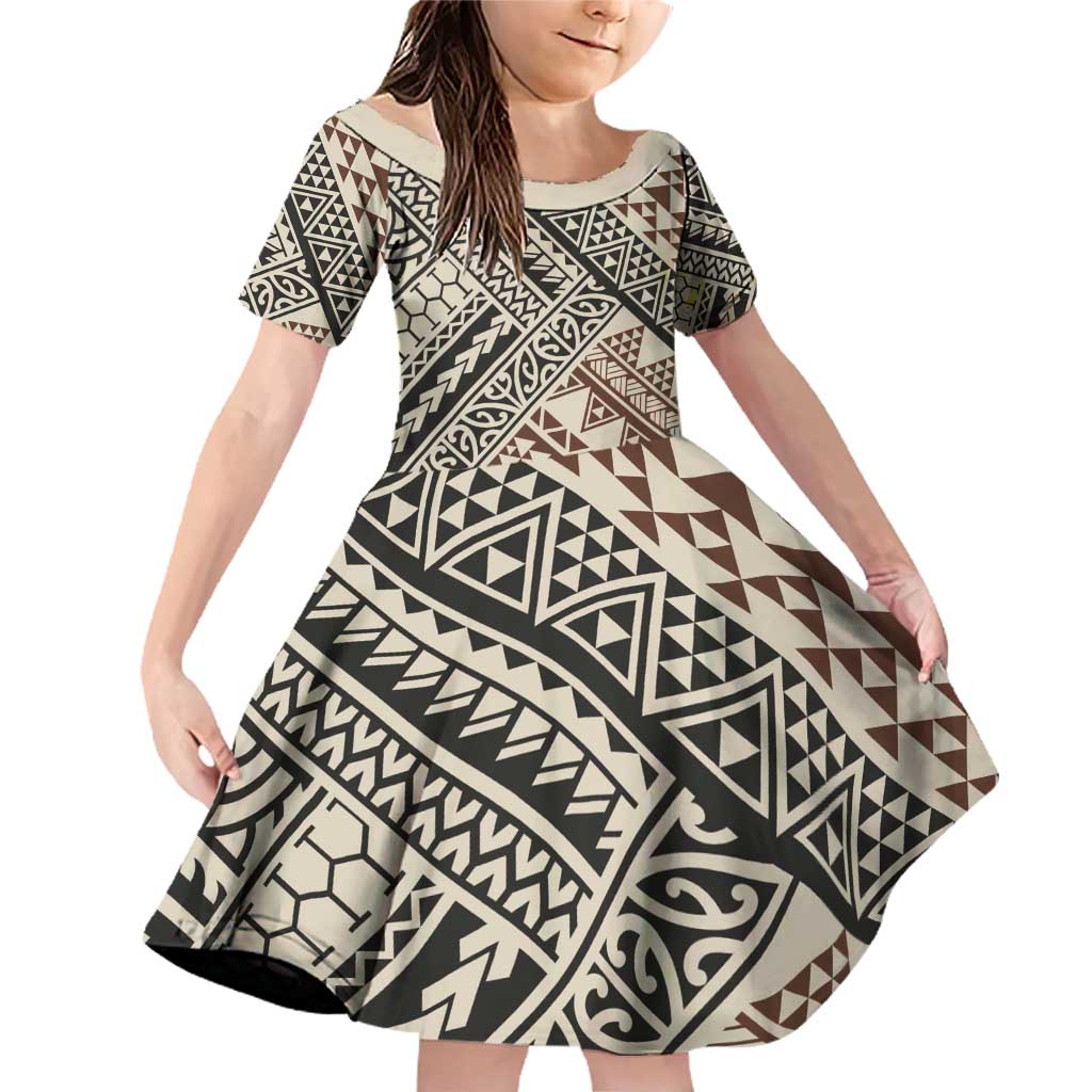 Niho Taniwha Kowhaiwhai Family Matching Off Shoulder Short Dress and Hawaiian Shirt