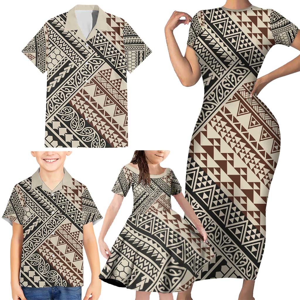 Niho Taniwha Kowhaiwhai Family Matching Short Sleeve Bodycon Dress and Hawaiian Shirt