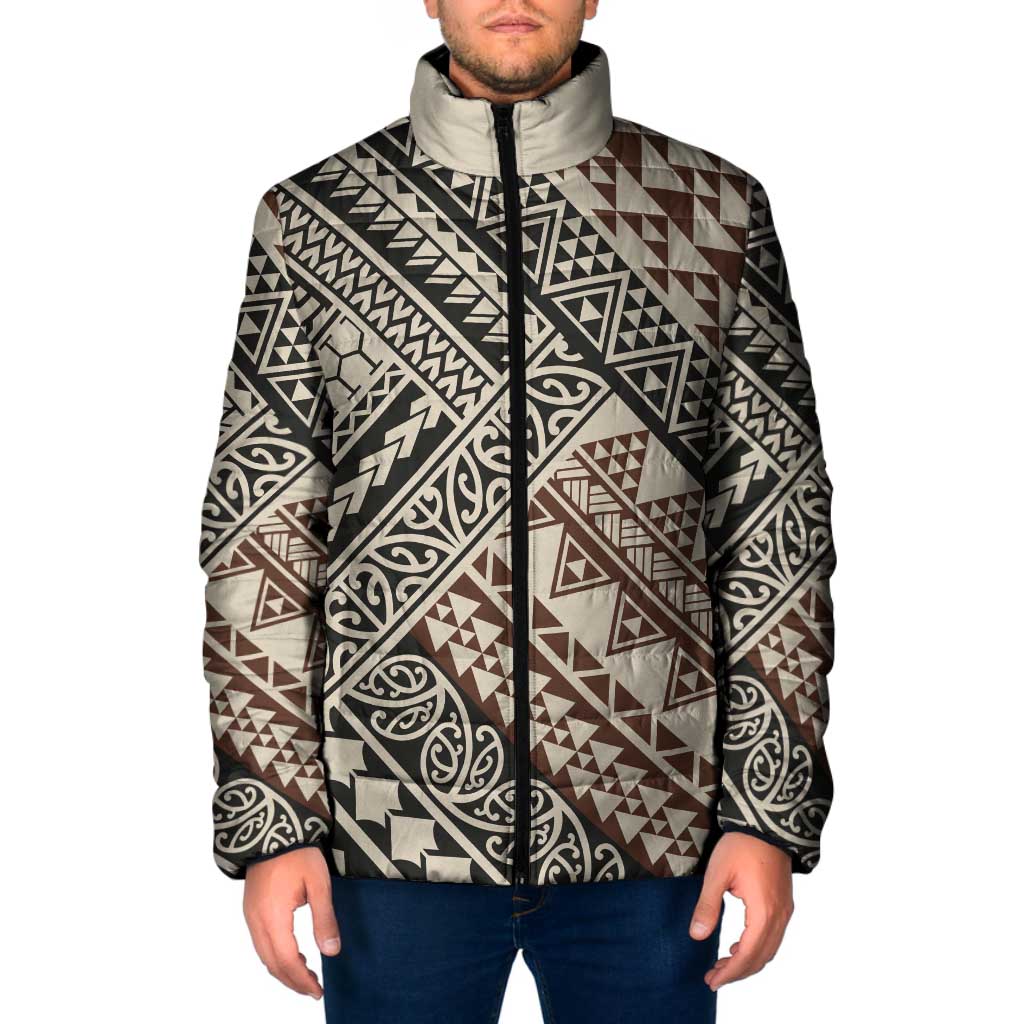 Niho Taniwha Kowhaiwhai Padded Jacket LT9 Men Beige - Polynesian Pride