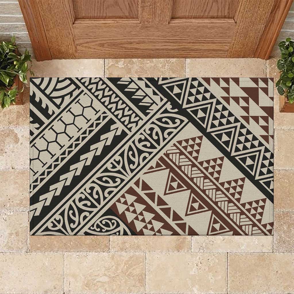 Niho Taniwha Kowhaiwhai Rubber Doormat LT9 Beige - Polynesian Pride