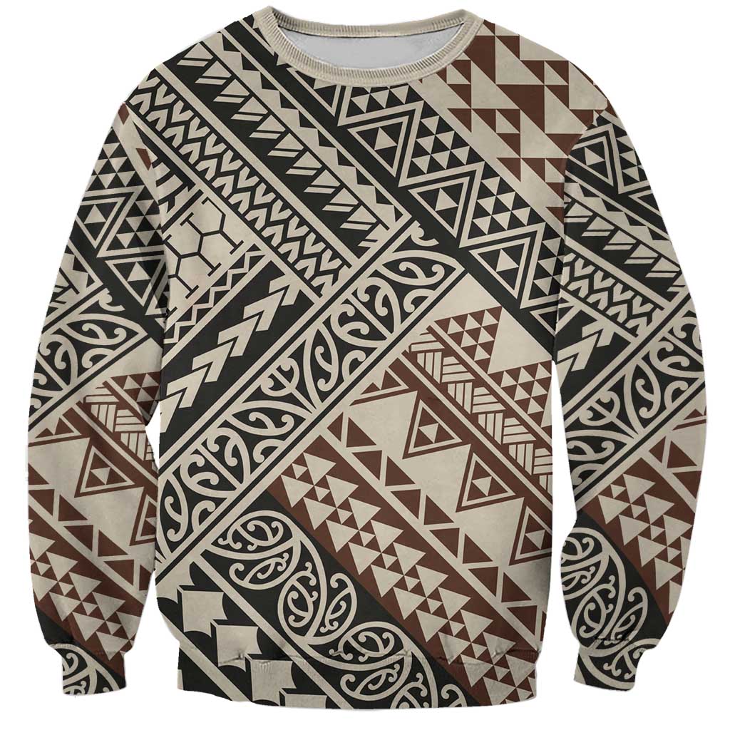 Niho Taniwha Kowhaiwhai Sweatshirt LT9 Unisex Beige - Polynesian Pride