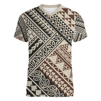 Niho Taniwha Kowhaiwhai Women V-Neck T-Shirt LT9 Female Beige - Polynesian Pride