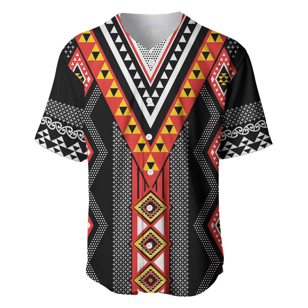 Niho Taniwha Taniko Motif Baseball Jersey LT9 Red - Polynesian Pride