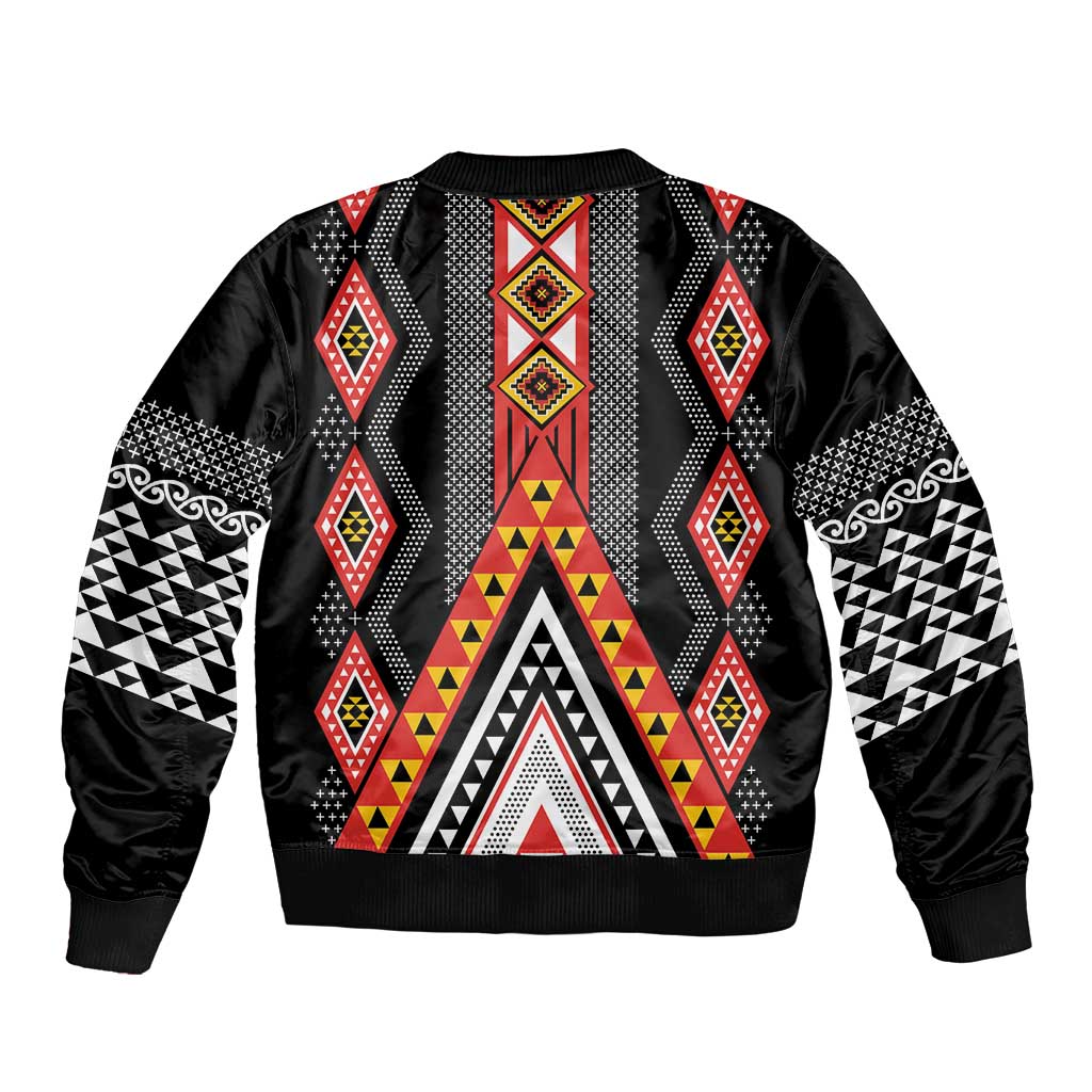 Niho Taniwha Taniko Motif Bomber Jacket