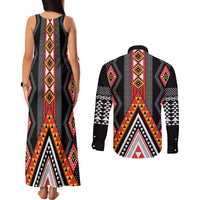 Niho Taniwha Taniko Motif Couples Matching Tank Maxi Dress and Long Sleeve Button Shirt