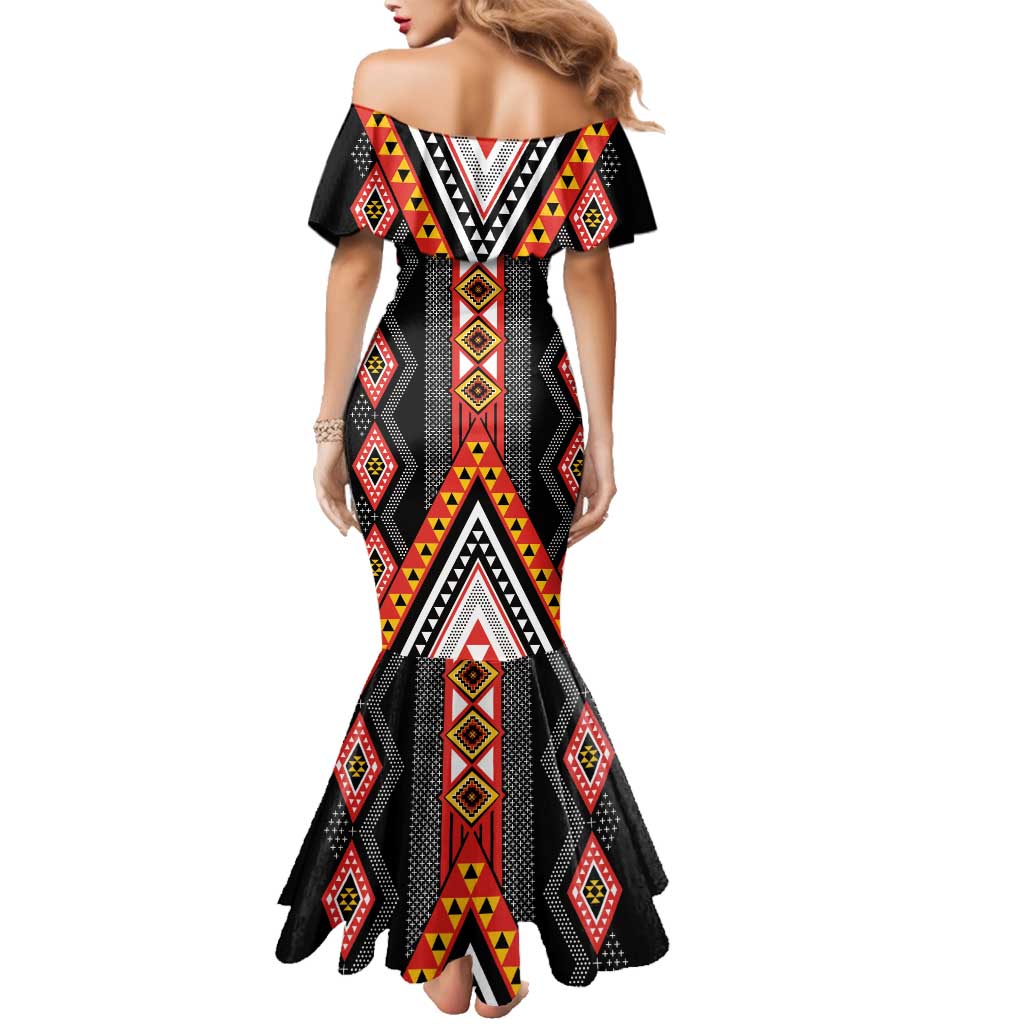 Niho Taniwha Taniko Motif Family Matching Mermaid Dress and Hawaiian Shirt