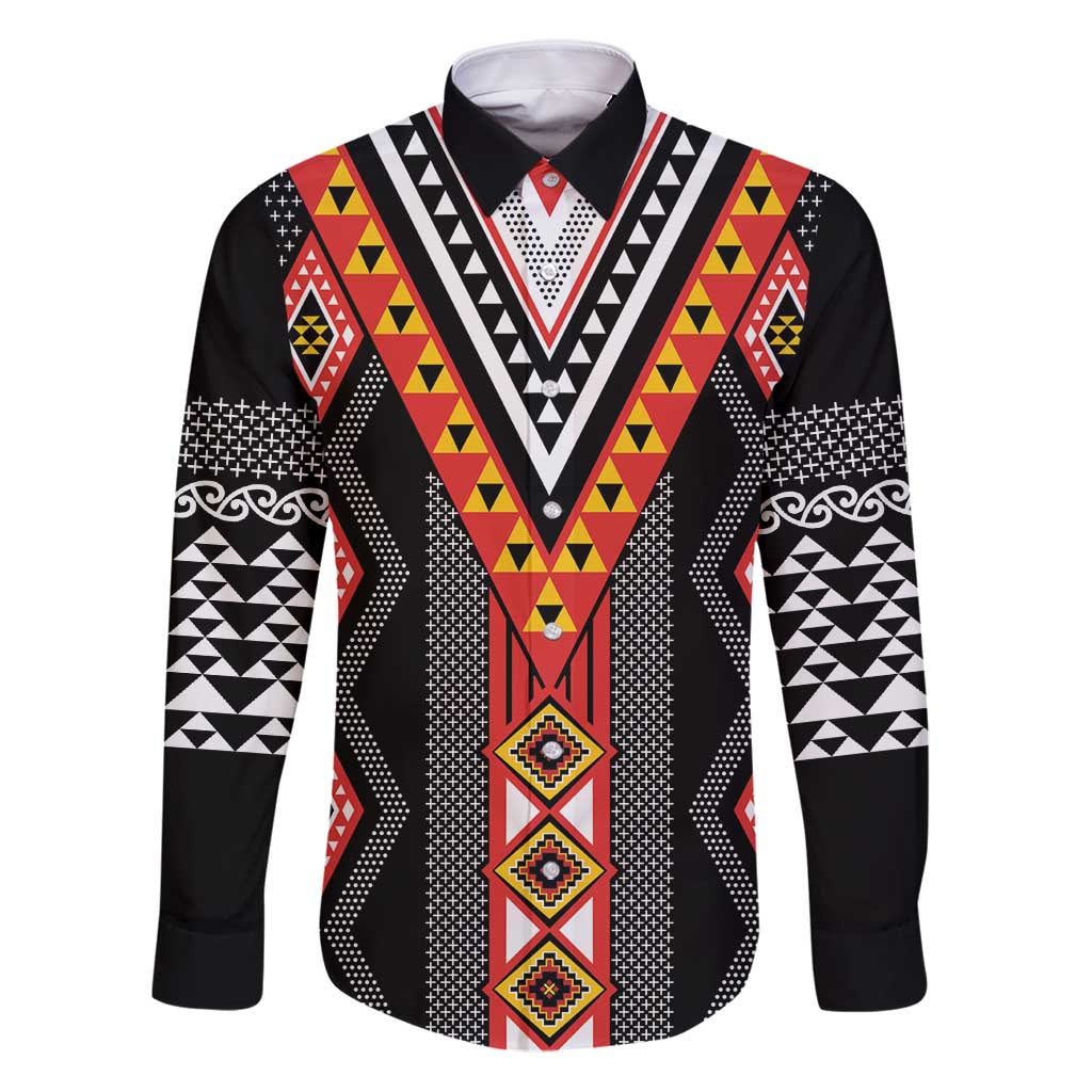 Niho Taniwha Taniko Motif Family Matching Puletasi and Hawaiian Shirt