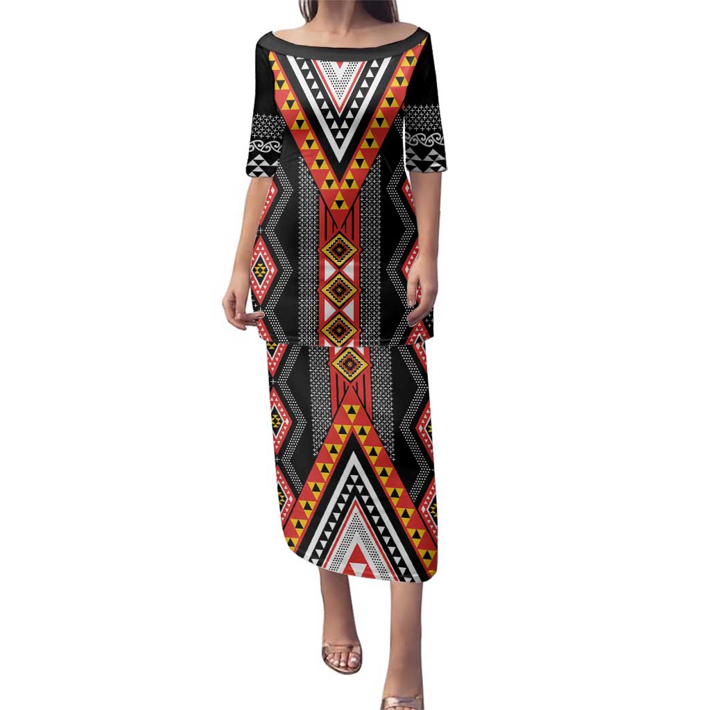 Niho Taniwha Taniko Motif Family Matching Puletasi and Hawaiian Shirt