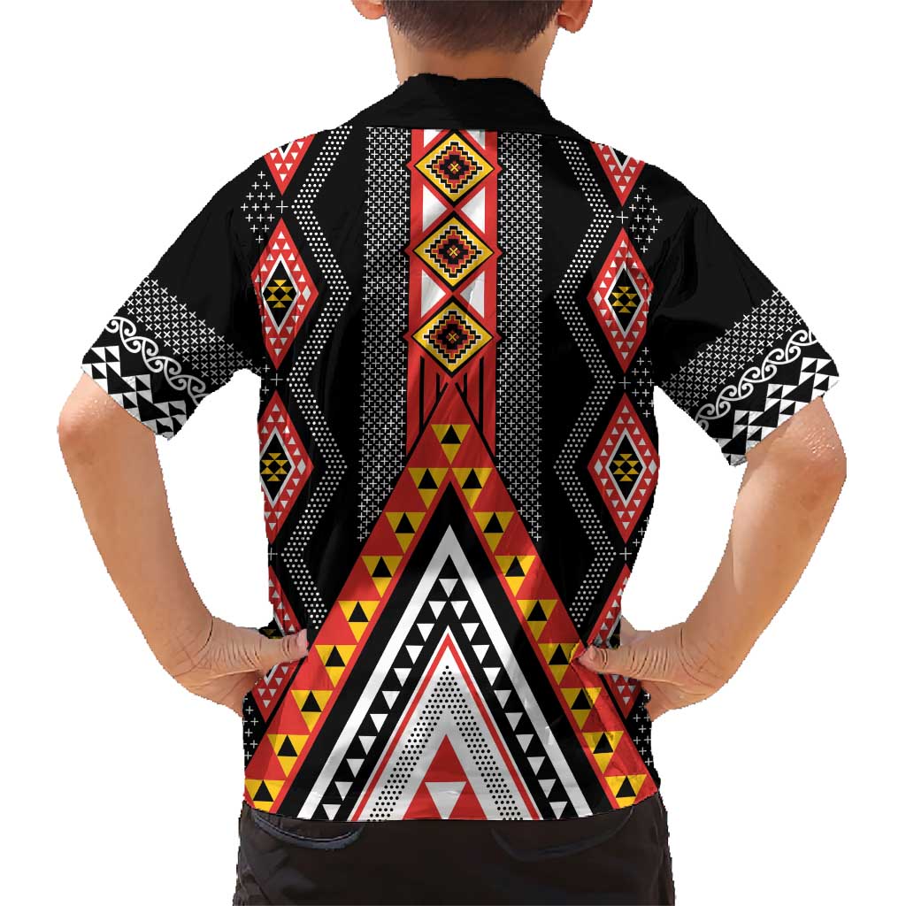 Niho Taniwha Taniko Motif Family Matching Short Sleeve Bodycon Dress and Hawaiian Shirt