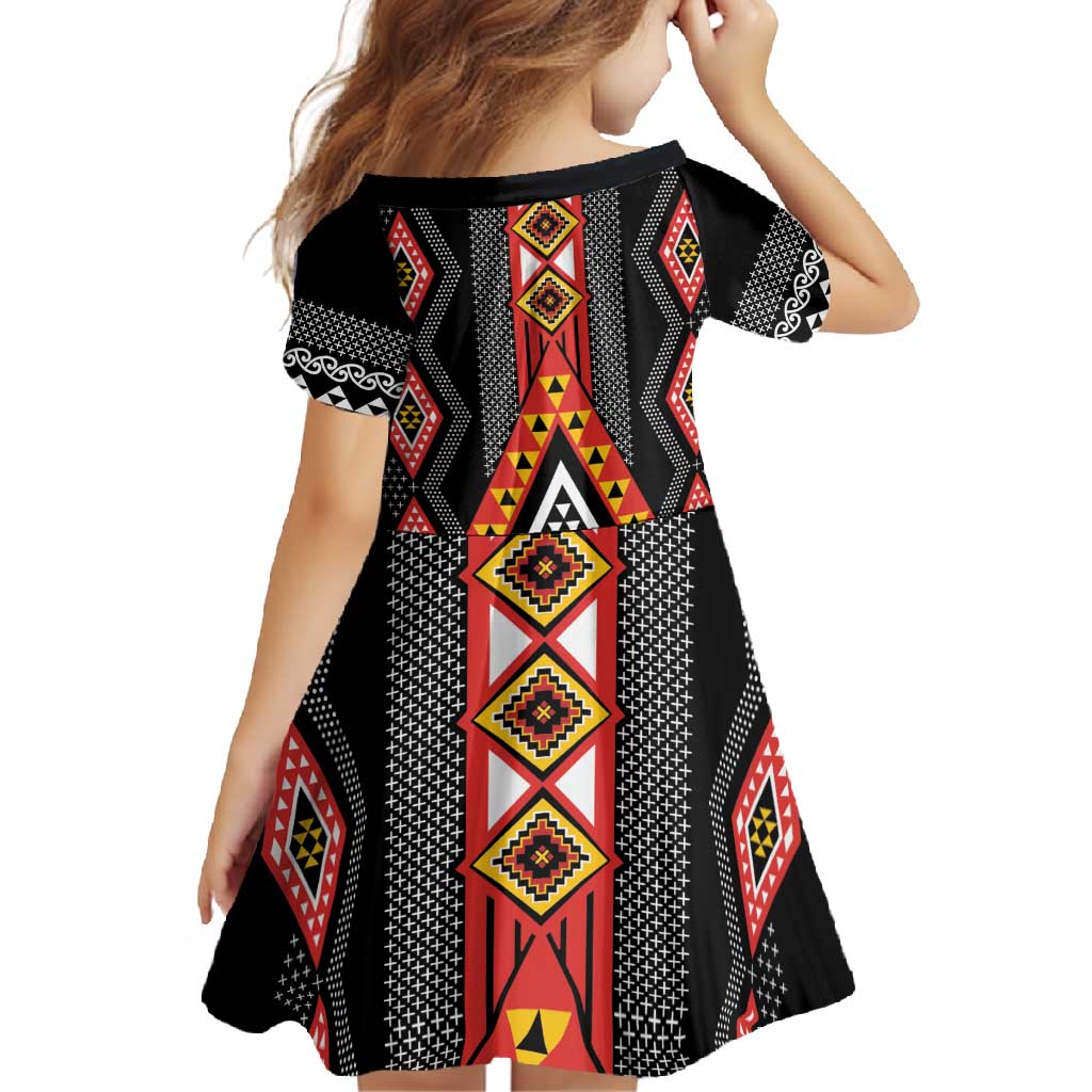 Niho Taniwha Taniko Motif Family Matching Short Sleeve Bodycon Dress and Hawaiian Shirt