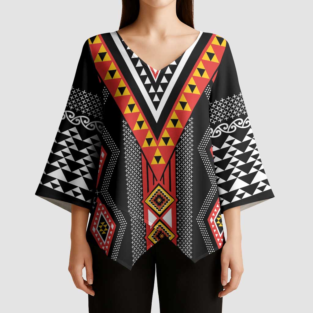 Niho Taniwha Taniko Motif Kimono Sleeve Blouse - Polynesian Pride
