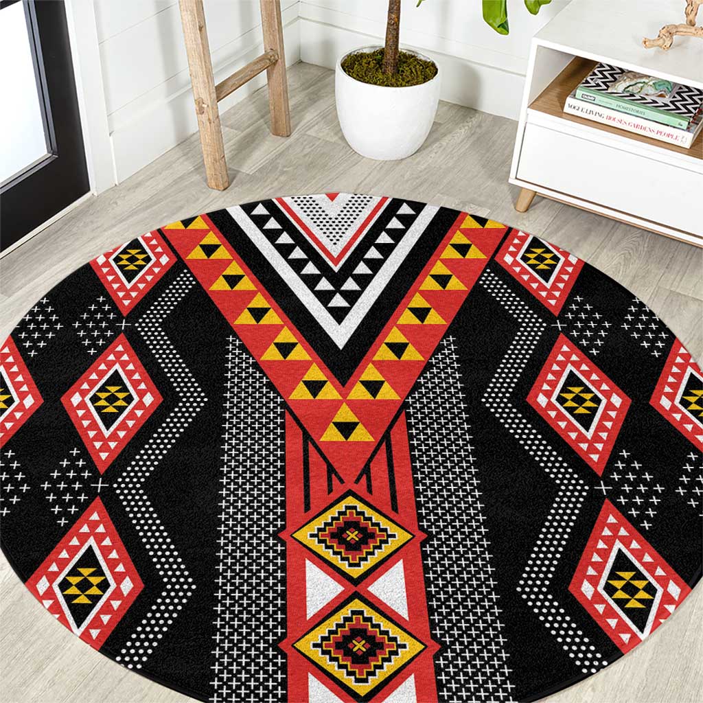 Niho Taniwha Taniko Motif Round Carpet LT9 Red - Polynesian Pride