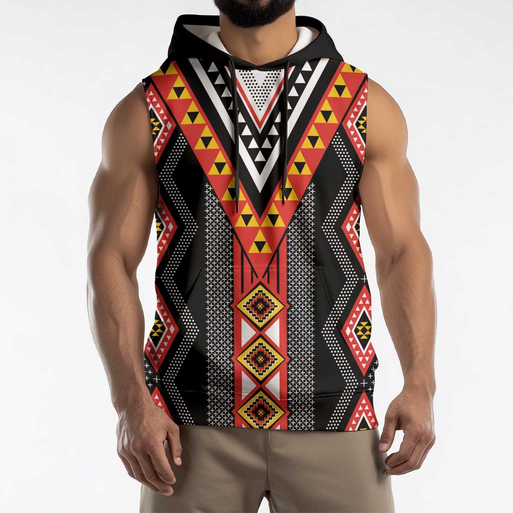 Niho Taniwha Taniko Motif Sleeveless Hoodie LT9 - Polynesian Pride