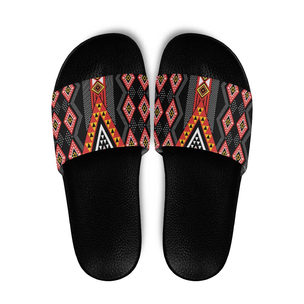 Niho Taniwha Taniko Motif Slide Sandals - Polynesian Pride