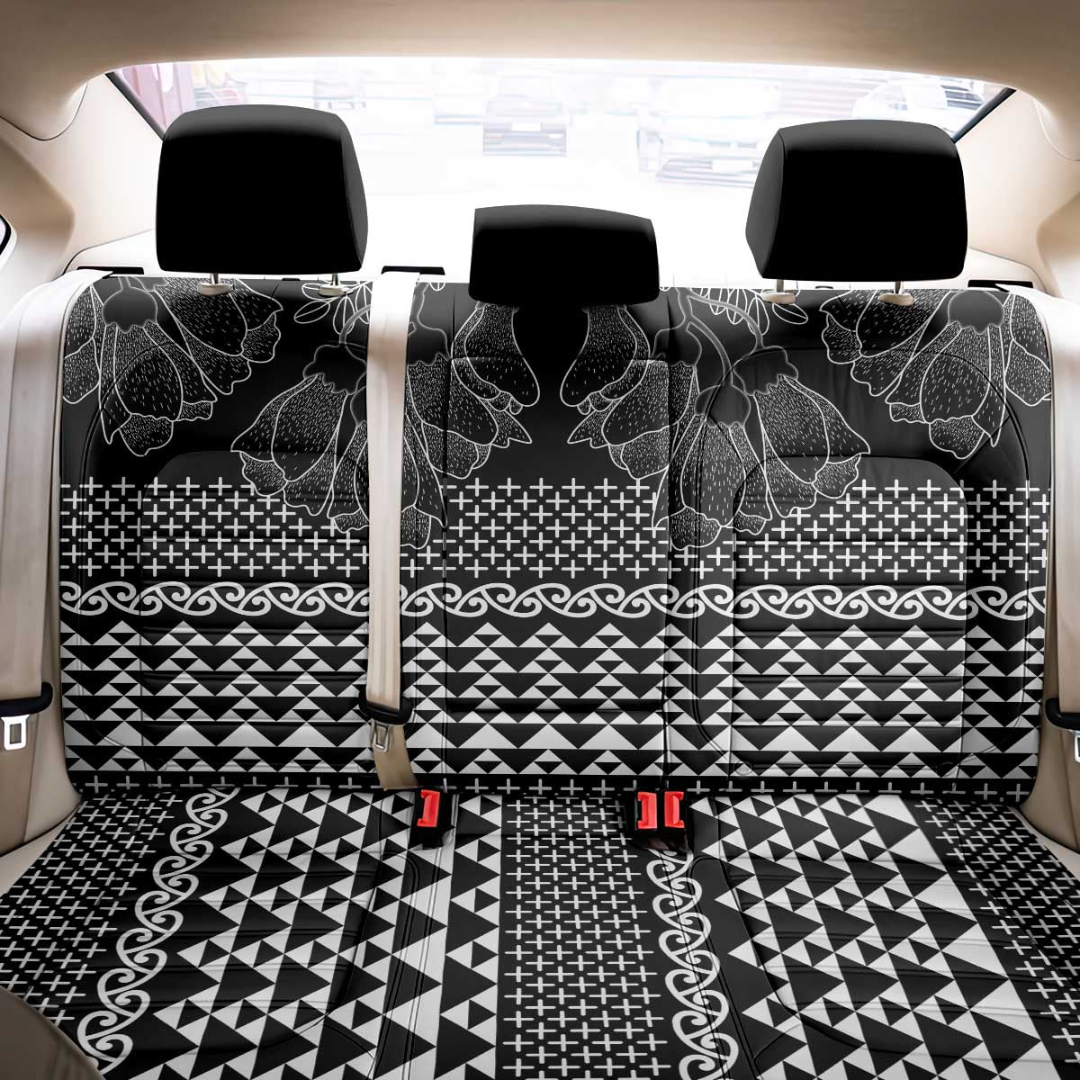 Black Taniko Kowhaiwhai Tukutuku Motif Back Car Seat Cover
