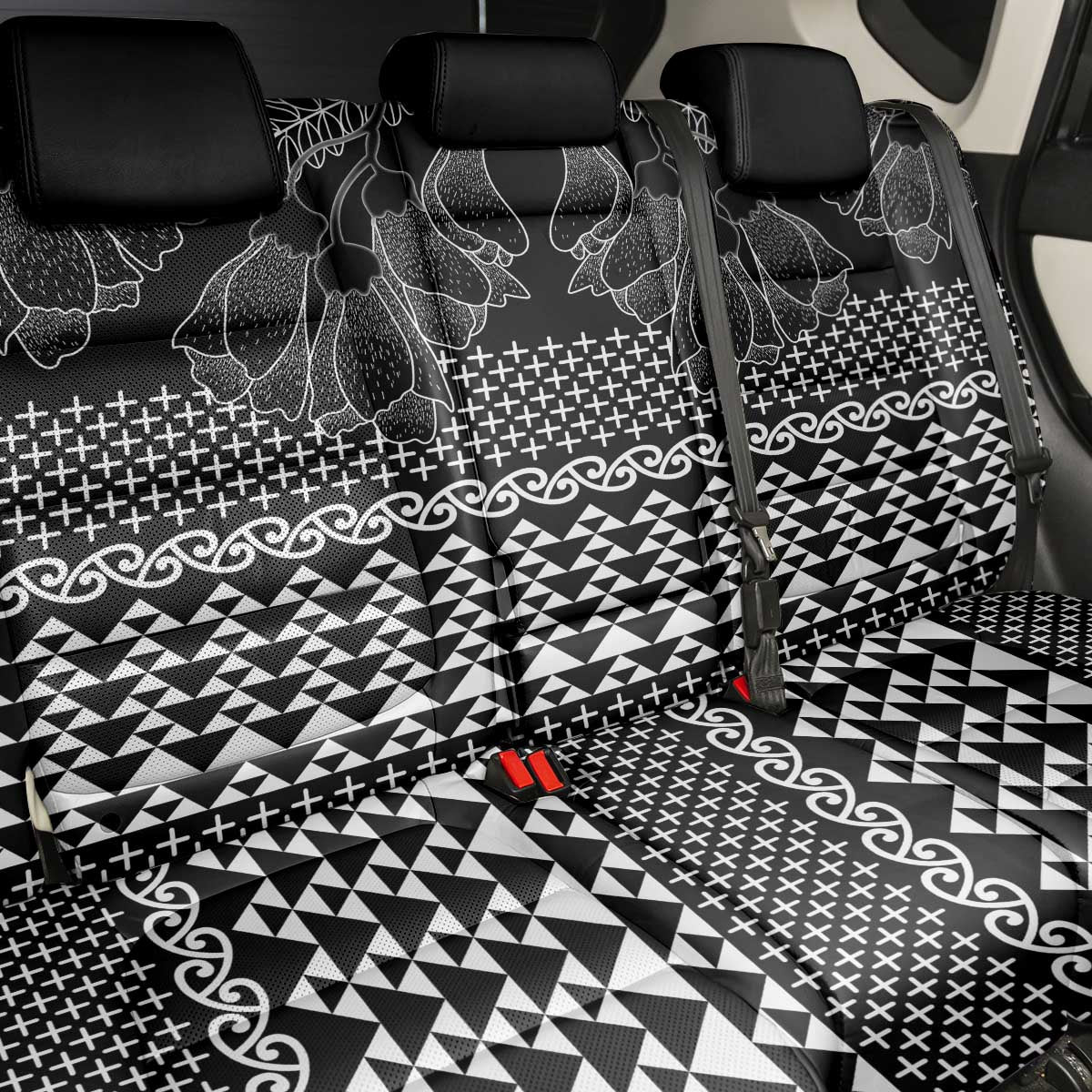 Black Taniko Kowhaiwhai Tukutuku Motif Back Car Seat Cover