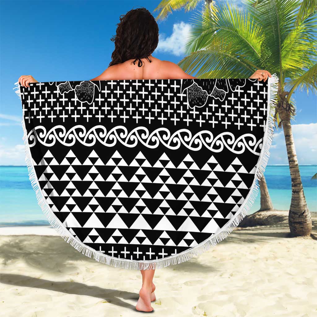 Black Taniko Kowhaiwhai Tukutuku Motif Beach Blanket