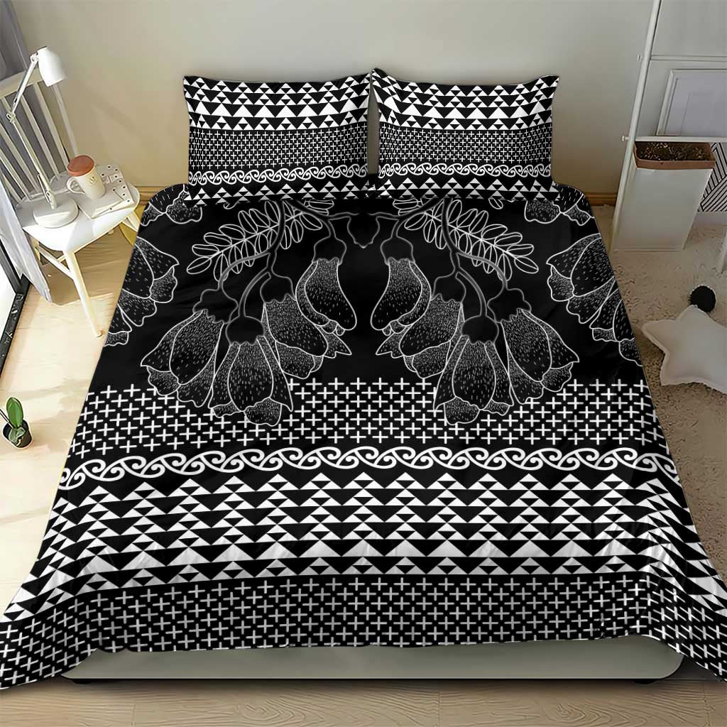 Black Taniko Kowhaiwhai Tukutuku Motif Bedding Set