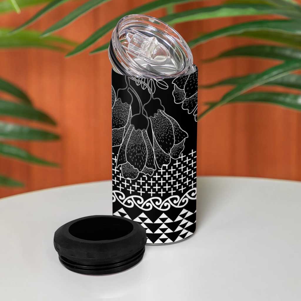 Black Taniko Kowhaiwhai Tukutuku Motif 4 in 1 Can Cooler Tumbler