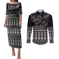 Black Taniko Kowhaiwhai Tukutuku Motif Couples Matching Puletasi and Long Sleeve Button Shirt