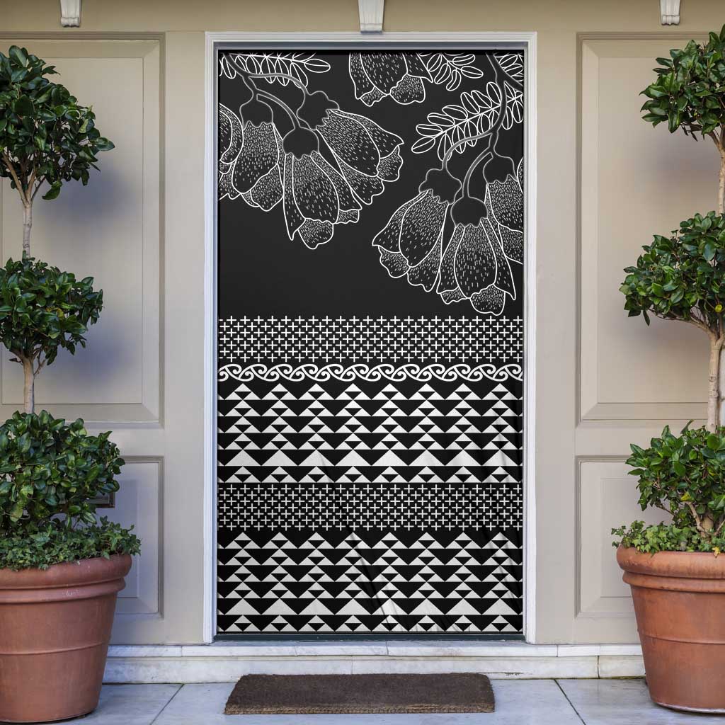 Black Taniko Kowhaiwhai Tukutuku Motif Door Cover - Polynesian Pride