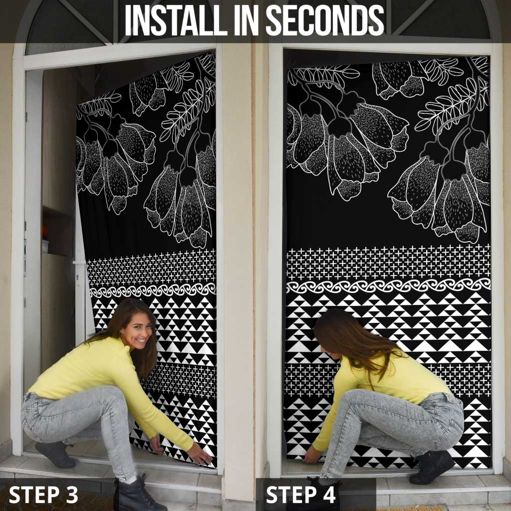 Black Taniko Kowhaiwhai Tukutuku Motif Door Cover - Polynesian Pride