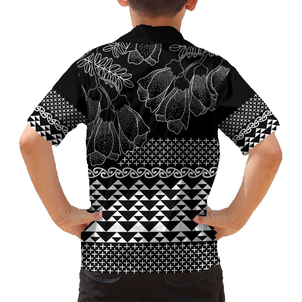 Black Taniko Kowhaiwhai Tukutuku Motif Family Matching Long Sleeve Bodycon Dress and Hawaiian Shirt