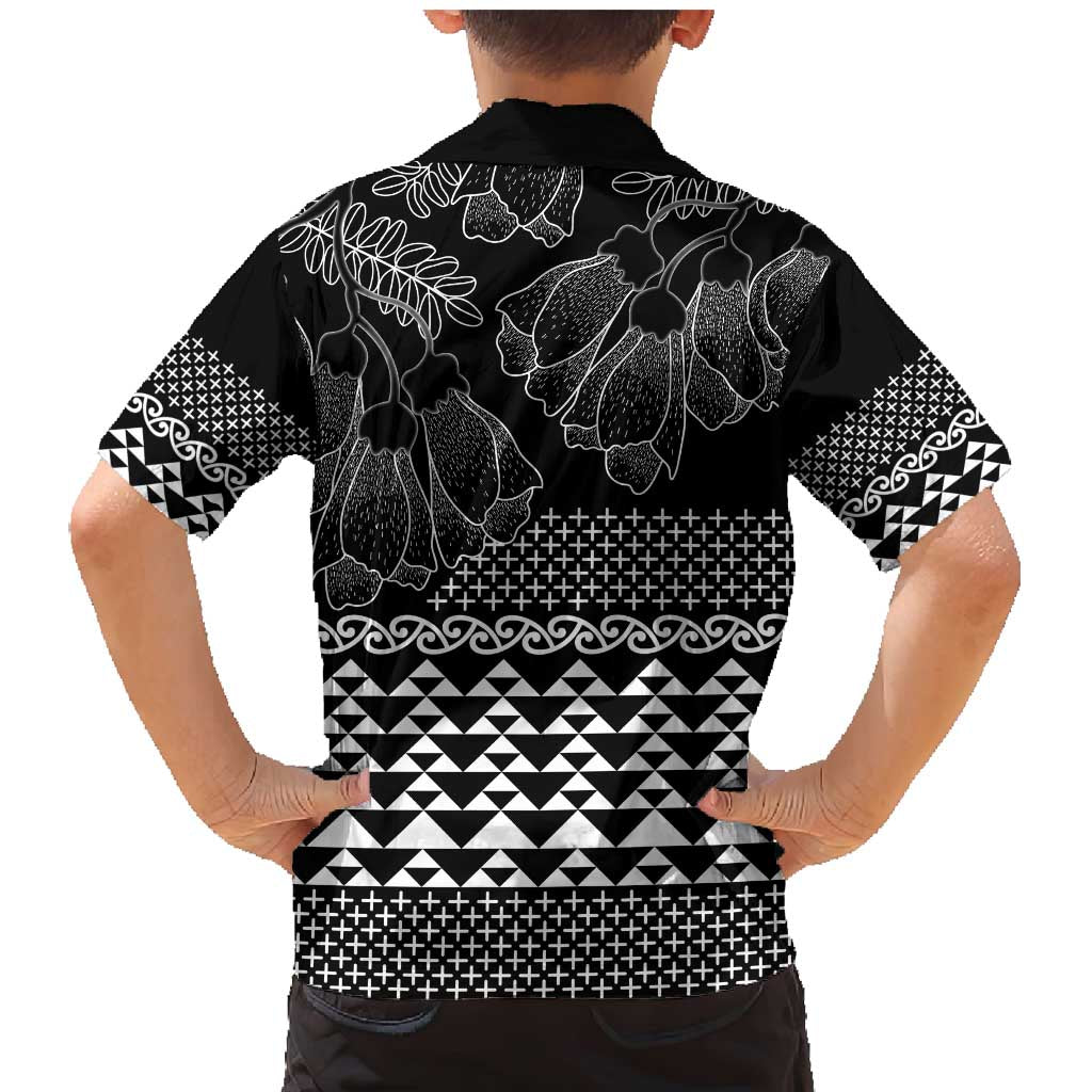 Black Taniko Kowhaiwhai Tukutuku Motif Family Matching Mermaid Dress and Hawaiian Shirt