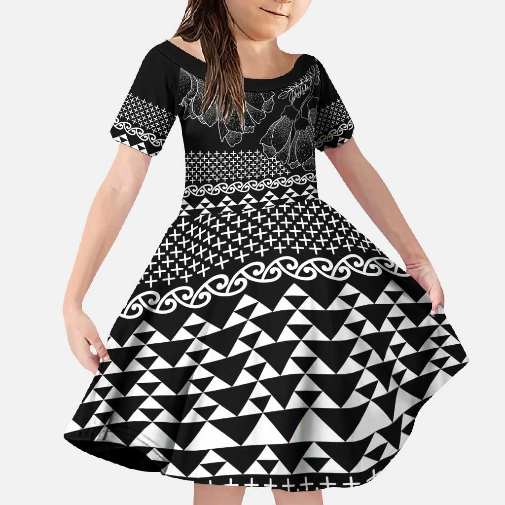 Black Taniko Kowhaiwhai Tukutuku Motif Family Matching Mermaid Dress and Hawaiian Shirt