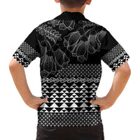 Black Taniko Kowhaiwhai Tukutuku Motif Family Matching Off The Shoulder Long Sleeve Dress and Hawaiian Shirt