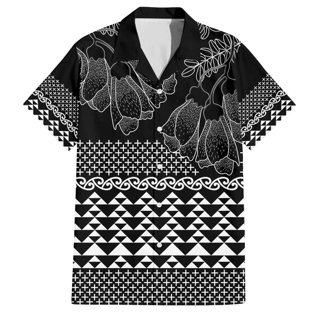 Black Taniko Kowhaiwhai Tukutuku Motif Family Matching Off Shoulder Short Dress and Hawaiian Shirt