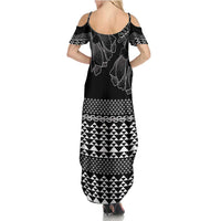 Black Taniko Kowhaiwhai Tukutuku Motif Family Matching Summer Maxi Dress and Hawaiian Shirt