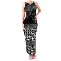 Black Taniko Kowhaiwhai Tukutuku Motif Family Matching Tank Maxi Dress and Hawaiian Shirt