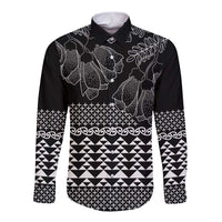 Black Taniko Kowhaiwhai Tukutuku Motif Long Sleeve Button Shirt