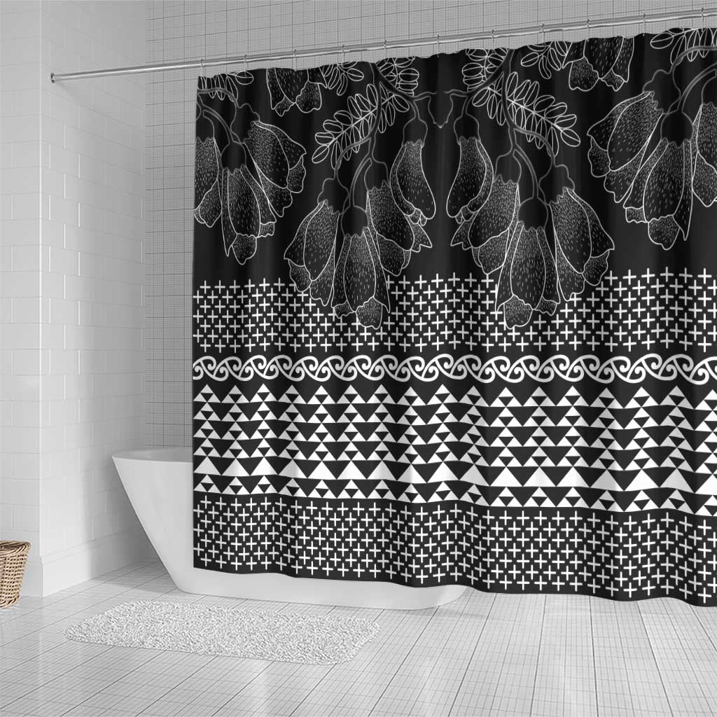 Black Taniko Kowhaiwhai Tukutuku Motif Shower Curtain